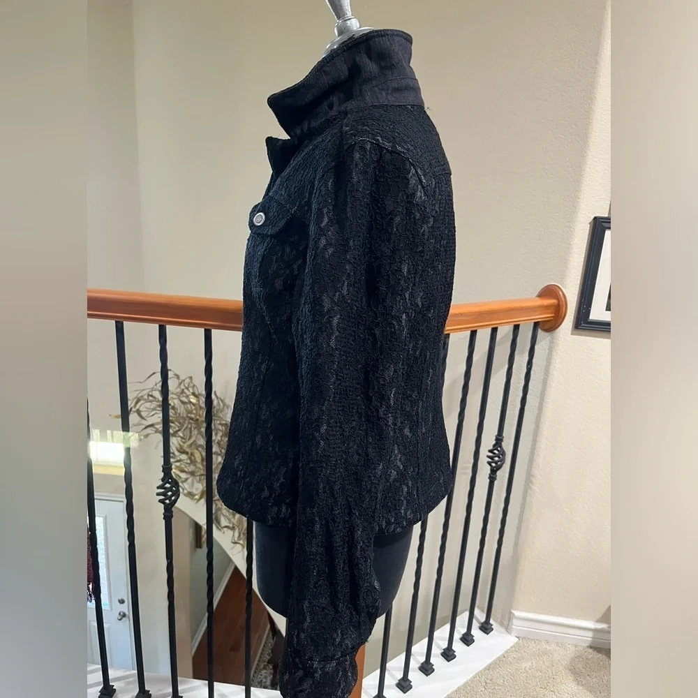 Jendo Black Lace DENIM BUTTON UP JACKET WOMEN SIZE 12